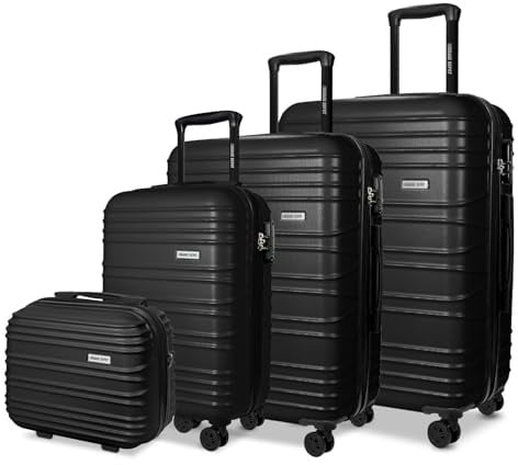 Luggage Depot 4 Piece Suitcase Set with TSA Lock, ABS Hardshell, Black | Family Travel Packing Stays Organised Across Cabin to Large Loads, with X-Compression Straps and 3-Level Adjustable Handle