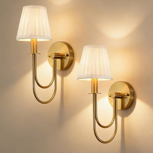 Wandleuchten Für Innen 2er-Set Wandleuchte Gold Wandlampe Schlafzimmer | Retro Wandlampe Industriestil Wandlampe Innen, Wandleuchte Mit Lampenschirm Für Flur Wohnzimmer Badezimmer, E14 Fassung