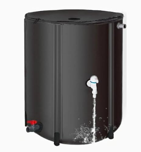 Tonneau de pluie pliable de 200 l avec double robinet, réservoir d'eau monobloc intégré avec design anti-fuite pour l'irrigation du jardin, le lavage de voiture, 60 x 70 cm