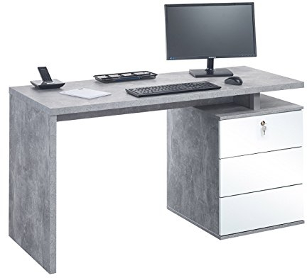 MAJA Möbel Office EINZELMODELLE Schreib-und Computertisch, Holzdekor, Betonoptik-Weiß Hochglanz, 140,00 x 60,00 x 75,00 cm