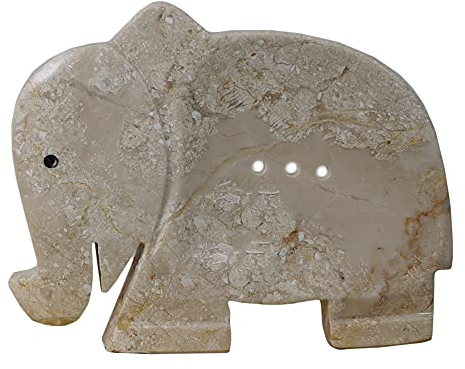ART-CRAFT Marmor Seifenschale Seifenhalter Seifenablage aus Naturmarmor Tiermotiv Elefant für Badezimmer Dusche Küche Waschbecken