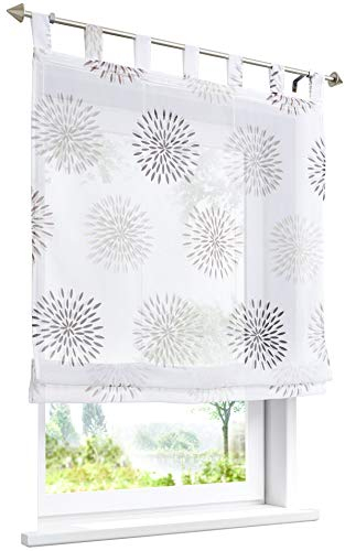 Raffrollo mit Kreis-Motiven Druck Design Rollos Voile Transparent Vorhang (BxH 140x140cm, Braun mit Schlaufen)