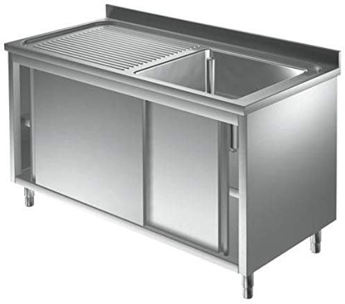 Spülschrank Edelstahl 1 Becken rechts 1000 x 700 x 850 mm mit Schiebetüren Gastro Spüle
