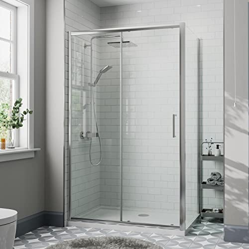 Diamond 1200 x 800mm Sliding Shower Enclosure 8mm Easy Clean Glass Shower Cubicle Door with Shower Tray + Side Panel
