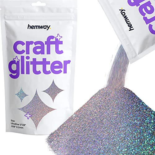Hemway Craft Glitter - Silver Holographic | Ultrafine Metallic Sequin Flakes for Resin & Epoxy Crafts | Supplies for Tumblers, Cards, Jewellery, Candle, Hair, Face, Body & Nail Art | 100 g