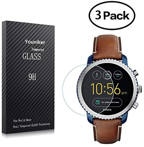 Youniker 3 Pezzi Vetro Temperato Fossil Q Explorist Gen 3 Vetro Pellicola Protettiva per Fossil Q Explorist Gen 3 Smart Watch Protezione Screen Protector Durezza 9H Anti-Graffi Nessuna Bolla