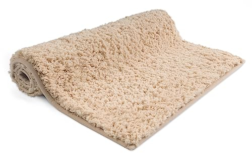 casa pura Badematte beige weicher, Flauschiger Badezimmerteppich in Shaggy Optik, Badvorleger rutschfest waschbar | Duschvorleger, Teppich Fußmatte für Badezimmer, Dusche 80x150 cm, Sky Soft