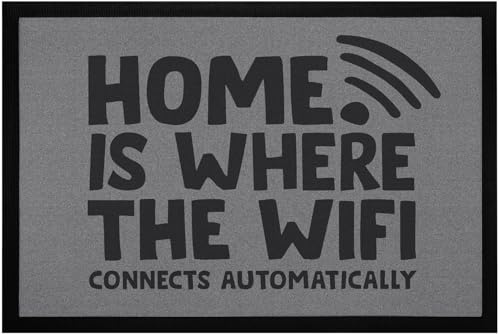 MoonWorks® Fußmatte Home is Where the WiFi Connects Automatically Spruch lustig rutschfest & waschbar Schwarz 60x40cm