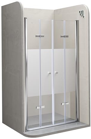 MOG Duschtür Falttür 84-88 cm Höhe: 195 cm Duschabtrennung mit Falttüren aus 6 mm teilsatiniertem ESG Sicherheitsglas mit Nanobeschichtung - DTSMF