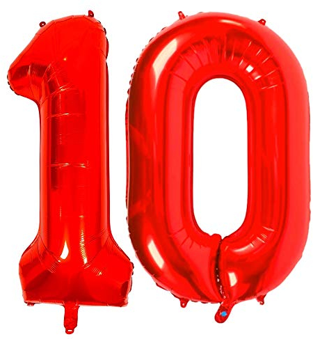 DIWULI Luftballon 10 Geburtstag XXL Rot - Zahl 10 Ballon