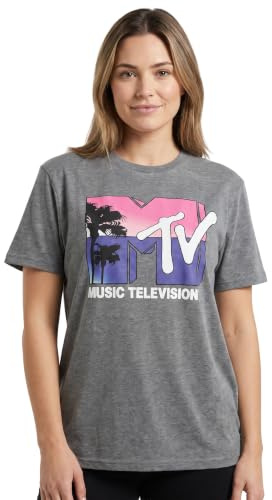 MTV T-Shirt for Women Music Television Palm Tree Logo Gift Ladies Grey Top