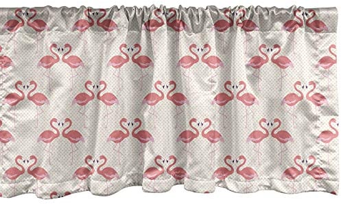 ABAKUHAUS Flamingo Fenster Volant, Retro Dots Tropic Vogel, Vorhang Volant für Küche Schlafzimmer Dekor mit Stangentasche, 137 cm X 30 cm, Beige Dunkel Coral Lila