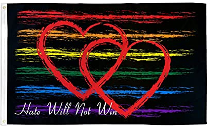 AZ FLAG - Flagge Regenbogen wird der Hass nicht gewinnen - 90x60 cm - Hate Will Not Win Schwul Fahne 100% Polyester mit Messing-Ösen - UV-beständig - Vives Farben - 50g