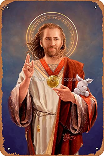 Saint Nicolas of Cage – Nic Cage Original religiöses Gemälde Poster Metall Blechschild Vintage 20,3 x 30,5 cm