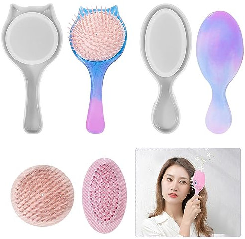 DeryArcle 2 Stück Airbag-Kamm Silikonform Epoxidharz, Katzenohr Gießform Kamm, Oval Comb Harz Form Resin Kammformen für Haarkämme Frisierkamm Haarschneidekamm