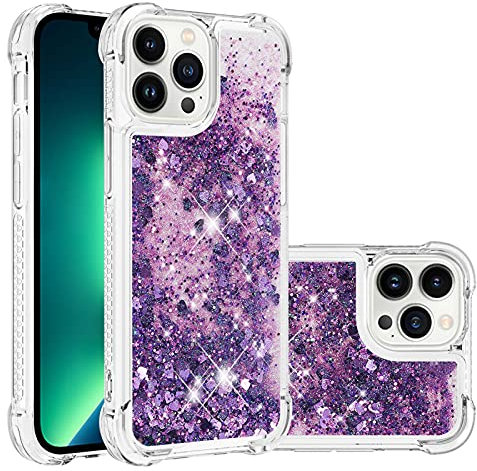 IMIRST Silicone Cover per Apple iPhone 14 Pro, Airbag Protezione Anticaduta Glitter Bling Liquido Custodia Sparkly Donne TPU Morbido Quicksand Case per Apple iPhone 14 Pro. YBW Love Purple