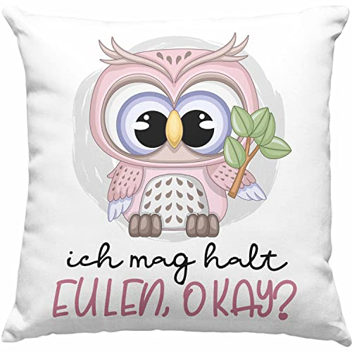 Trendation Ich Mag Halt Eulen OK Kissen mit Füllung 40x40 Geschenk Frauen Eulenliebhaber Fans Süß (Blau)