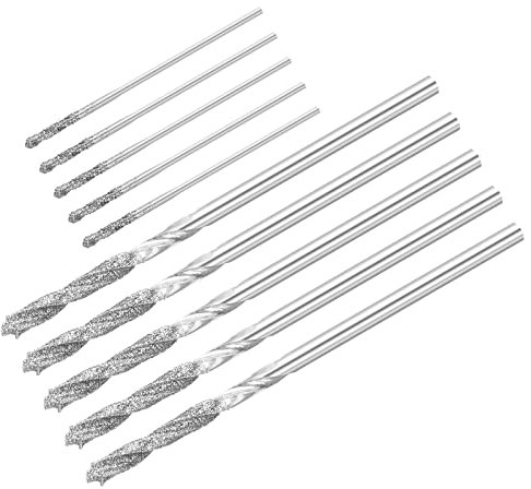 sourcing map 10 brocas helicoidales de diamante de 0,9 mm y 2,1 mm, acero de alta velocidad para vidrio, conchas marinas, azulejos de piedra