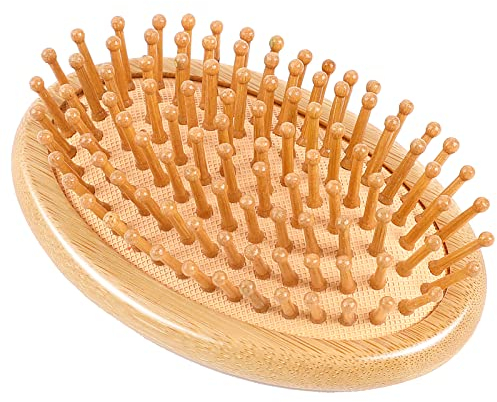 Holzmassagekamm,Bambus Kopfhautmassagegerät Holzhaarbürste Kopfhautbürste ohne Griff Runder tragbarer Bambuskamm Antistatischer Luftkissenkamm Bürstenkamm Mini Haarbürste