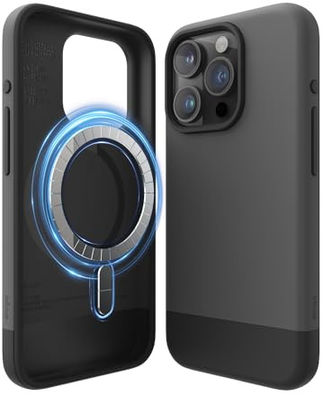 elago Magnetische Glide Hülle für iPhone 15 Pro | Kompatibel mit MagSafe, PC/TPU-Hybridkonstruktion, Rundumschutz (Dunkelgrau/Schwarz)