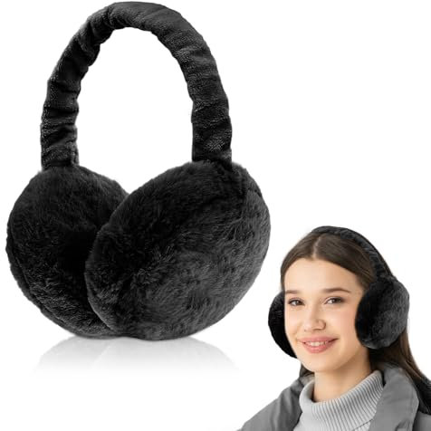 mizikuu Cache-oreilles en Peluche, Earmuffs d'hiver Réglables Cache Oreilles Chaud Pliable Earmuffs d'extérieur Protège-oreilles Anti Froid Pour Femme Homme Outdoor Ski Fête de Noël noir