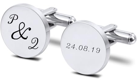 INBLUE Personalisierte Manschettenknöpfe für Männer Eingravierte Initialen Datum Personalisiertes Porträt Edelstahl Geschenk für Freund Ehemann Vater (A2: Silber)
