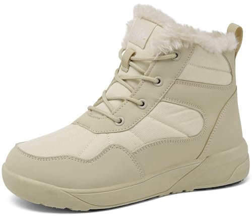 ChayChax Botas Invierno Mujer Botines de Nieve Forro Cálido Cómoda Botines con Cordones Impermeables Aire Libre,Beige,40 EU