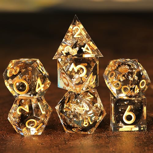 DND Würfel Set 7pcs D4 D6 D8 D10 D% D12 D20 Polyedrische Handgefertigt Kunstharz Scharfkantige D&D Würfel für Dungeons und Dragons Pathfinder Rollenspiele Tischspiele RPG MTG Spiele mit Geschenkbox