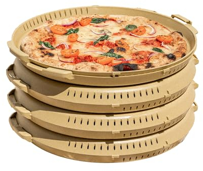 PIZZycle Pizzakarton Mehrweg Pizza Aufbewahrungsbox stapelbar (4er Pack) - wärmeisolierend - Pizzabox passend für Pizza bis 33x33 cm - Pizza Mehrwegverpackung - Pizza Box mit Deckel (Olive)