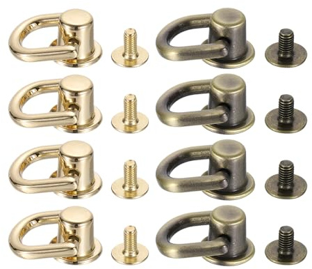 QUARKZMAN 8 Pièces de Boutons à Tête de Poteau Sphérique avec Anneau en D, Rivets à Vis de 12 mm pour La Maroquinerie Artisanale, Ton Or, Ton Bronze