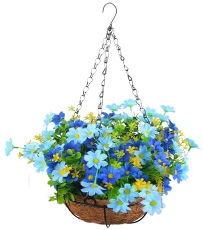 Künstliche Hängeblumen im Korb, Seiden-Azaleen-Blumen mit Kokosfutter, Hängekörbe, für den Außenbereich, künstliche Hängepflanzen, Frühlingsblumen für Hof, Terrasse, Veranda, Heimdekoration,