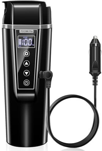 Nardea Hervidor Eléctrico Portátil 12V/24V 450ml Para Coche - Leche y Café Con Regulador de Temperatura y Apagado Automático - Acero Inoxidable