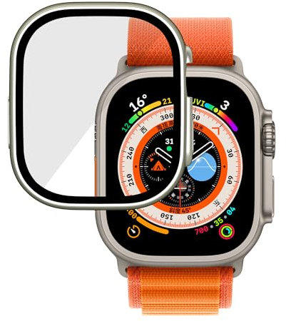 GANGANPRO 2 pièces rigide PC avec protection d'écran en verre trempé pour Apple Watch Ultra,Ultra mince imperméable et résistante Smartwatch Cover pour iWatch 49 mm Accessoires - Argent