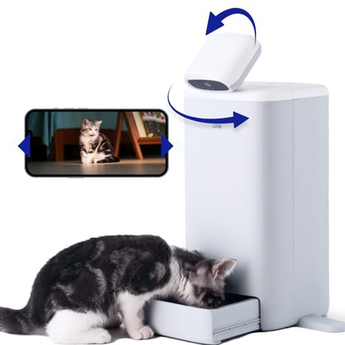 HHOLOVE Automatic Cat Feeder with Camera, 2K HD Video, Night Vision, 5G Power with Two-Way Audio, Cat Food Dispenser with Low Food Alert and