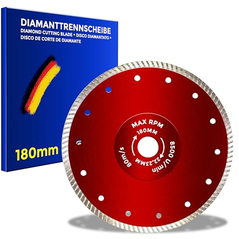 BERGMANN ® Ø 180mm RedGigant Profi Diamantscheibe für Stahlbeton Beton Granit Stein Marmor Ziegel uvm. | Trennscheibe Diamanttrennscheibe für Winkelschleifer BOSCH Makita Metabo