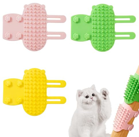 Lot de 3 Brosse Chat,Brosses de Toilettage pour Chats 2 en 1 en Silicone Souple,Brosse de Massage pour Chatouiller de Compagnie pour Chats à Poils Courts et Longs,Peigne Chat pour Pieds de Table
