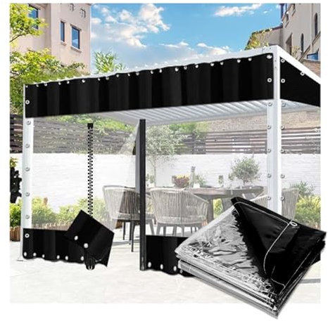 JHIAADEY Clear Tarp Waterproof,Waterproof Tarpaulin Transparent Curtains,Vinyl Patio Enclosure,Transparent Tarpaulin Side Panels with Zip Doors,Outdoor Tent Side Panels with Zipper - with Grommets(10*