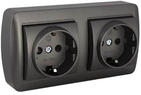 Base doble Schuko 2P+T grafito mural, ideal para instalaciones eléctricas en interiores y exteriores, proporciona conectividad segura y eficiente.