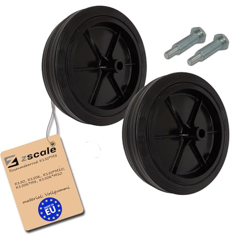 Rasenmäherrad Ø150 mm – schwarzes Ersatzrad aus Vollgummi, robustes Kunststoffrad für Rasenmäher, mit Montage-Set, Code: K150*M8