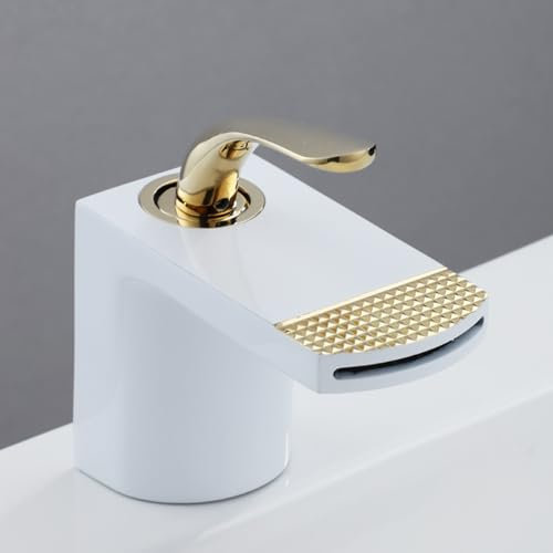 XJTNLB Robinet Cascade Lavabo Blanc + Or Mitigeur Salle de Bain Robinet Mitigeur Lavabo Salle de Bain Robinetterie