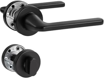 SORWDUERM Türgriff schwarz Drückergarnitur, Edelstahl matt gebürstet, Türklinke für Haustür und Innentür, L-Form, Rund-Rosette, WC