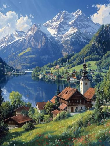 Diamond Painting Landschaft Diamant Painting Bilder, 5D Diamond Painting Berg Diamond Painting Erwachsene Kinder DIY Strass Stickerei Diamond-Painting Basteln Set, Zimmer Deko Geschenk 50x70cm -9t54