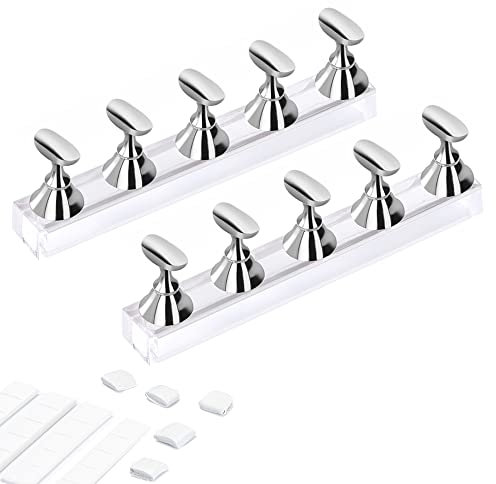 Acrylic Nail Display Stand DIY Nail Crystal Holder Magnetic Practice Stands with Reusable Adhesive Putty Clay for False Nail Tip Manicure Tool (Sliver)