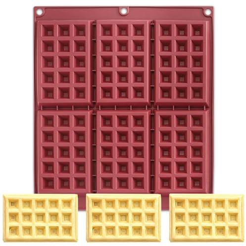 Butabeishy Silikon Waffelform für 6 Belgische Waffeln, Antihaftbeschichtet Backform für Backofen und Airfryer, 30 x 25 cm, Rot