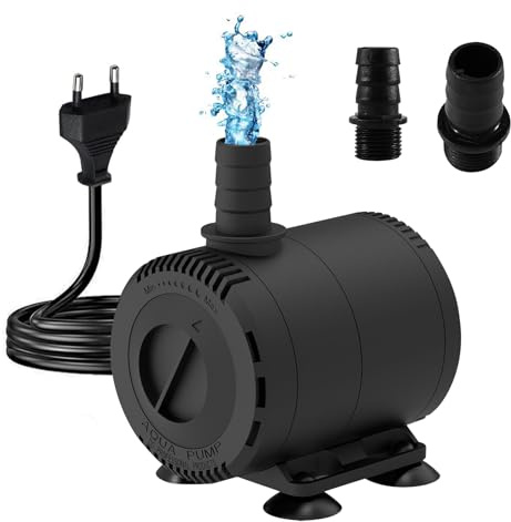 Editbar Aquarium Wasserpumpe 15W 1000L/h – Ultra Leise Tauchpumpe Filterpumpe mit 1,6m Kabel und 2 Düsen, Einstellbarem Durchfluss & 1,2m Förderhöhe, Für Aquarien, Teiche, Brunnen & Hydrokulturen