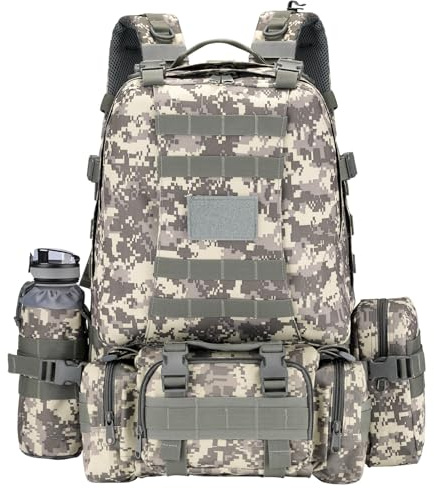 Wiserset 60L Zaino tattico militare Zaino da escursionismo grande Zaino da viaggio staccabile MOLLE Zaino di emergenza con portabottiglia rimovibile, ACU