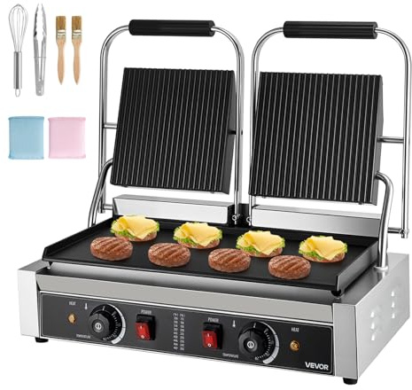 VEVOR Piastra Tostapane da 3600 W Doppia Piastra Elettrica per Panini in Acciaio Inox, Griglia per Panini da 48 x 23 cm con Controllo della Temperatura, per Hamburger, Bistecche e Pancetta