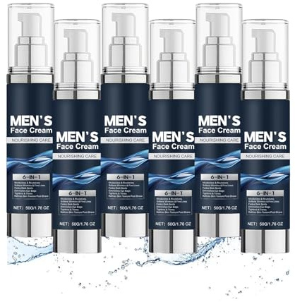 6-in-1-Gesichtscreme für Männer – Anti-Aging-Feuchtigkeitscreme für Männer mit Hyaluronsäure, tiefe Feuchtigkeitsversorgung den ganzen Tag, reduziert das Erscheinungsbild von Tränensäcken (6PCS)