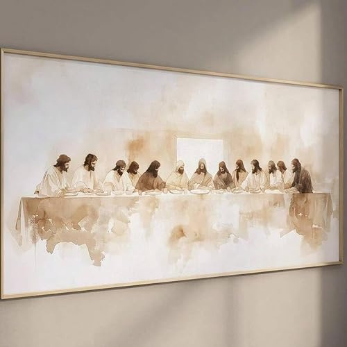 CHAOJIART Den sista måltiden, minimalistisk, beige, abstrakt canvastryck, horisontellt format, för vardagsrums- och sovrumsdekoration, kristen dekoration (70 x 140 cm, ramlös)
