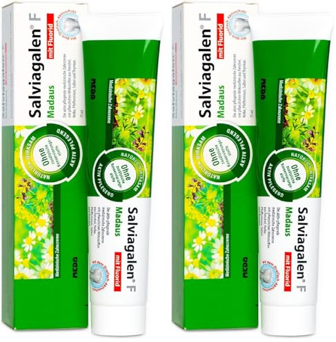Salviagalen F Madaus (75 ml) - Medizinische Zahnpasta mit Fluorid | Zahnreinigung für empfindliche Zähne mit Dreifach-Aktivschutz (Packung mit 2)